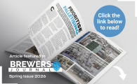 Photograph of Brewers Journal Spring 2026 issue featuring Pentaline article Prioritise Palletising showing industrial robotic arms and EvoPal automated palletising systems in a brewery production facility.