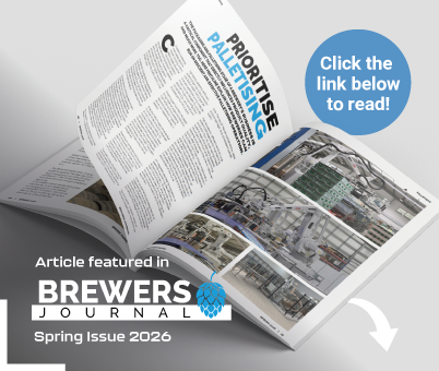 Photograph of Brewers Journal Spring 2026 issue featuring Pentaline article Prioritise Palletising showing industrial robotic arms and EvoPal systems.